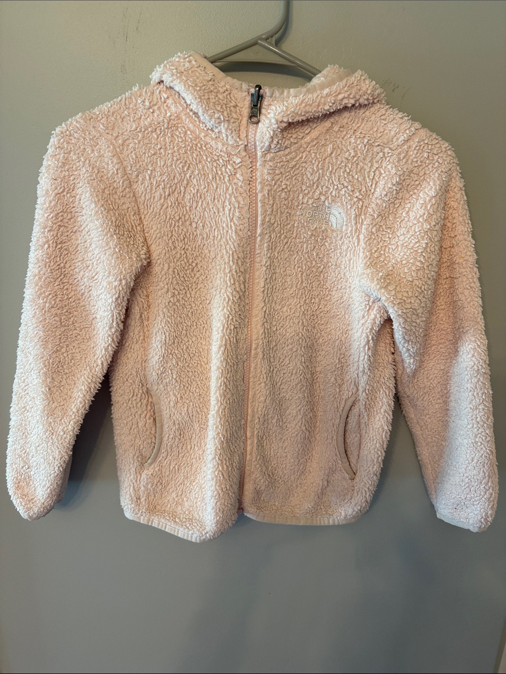 The North Face Kids Light Pink Sherpa Zip Hoodie, Size S 7/8